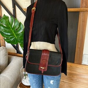 Bollini Genuine Leather Black and Brown Crossbody Bag Classic Structured